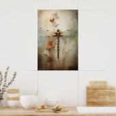 Libelle op een bloemendraak print, Zeelandschap af Poster (Keuken)