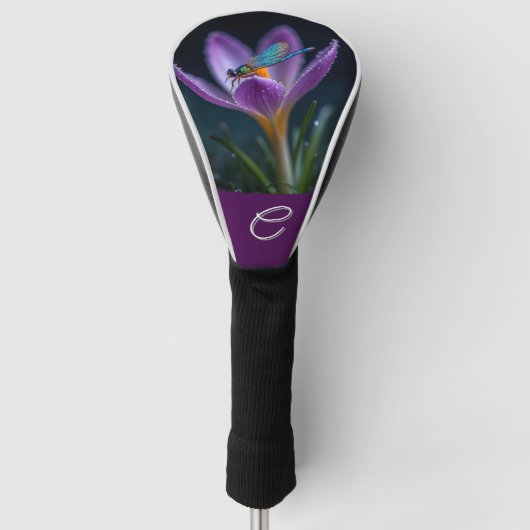 Libelle Paarse krokus Aanpasbare monogram/naam Golfheadcover (Voorkant)