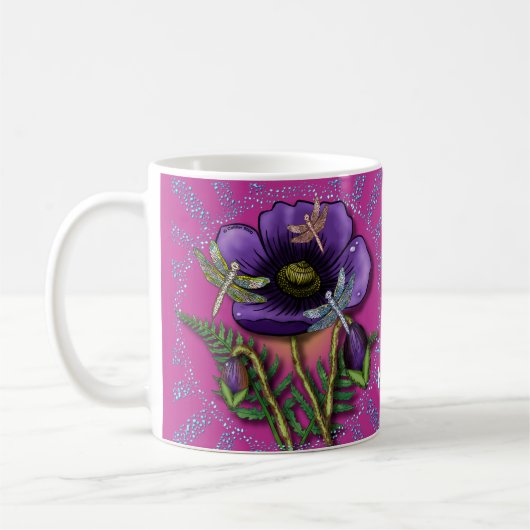 Libelle paarse Papaver Koffiemok (Links)