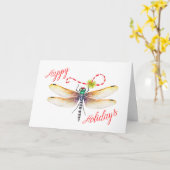 Libelle Prettig Kerstfeest Kerststok Xmas Kaart (Gele Bloem)