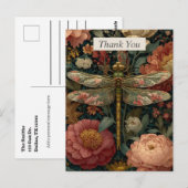 Libelle & Roze Bloemen Dankkaart Briefkaart (Voorkant / Achterkant)