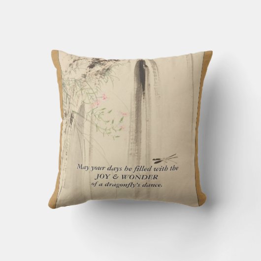 Libelle Roze Waterval Japanse Waterverfschildering Kussen (Achterkant)