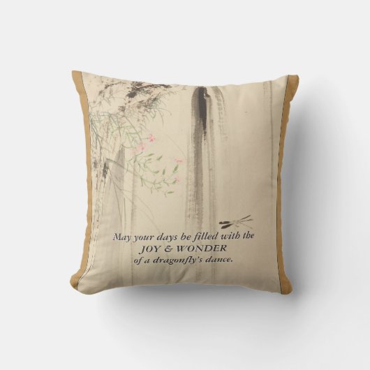 Libelle Roze Waterval Japanse Waterverfschildering Kussen (Voorkant)