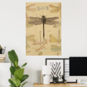 Libelle Vintage Antiek Klassieke Tekening Poster (Thuiskantoor)