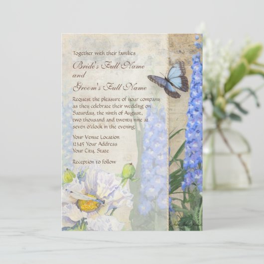 Libelle Vlinder Ridderspoor n Papaver Bloemstuk Ku Kaart (Staand voorkant)