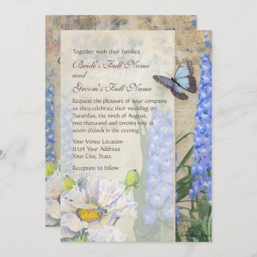 Libelle Vlinder Ridderspoor n Papaver Bloemstuk Ku Kaart (Voorkant / Achterkant)