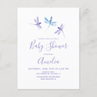 Libelle Waterverf Paars Blauw Baby Shower