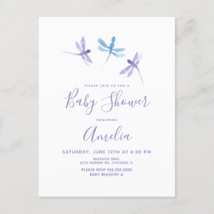 Libelle Waterverf Paars Blauwe Baby Shower Briefkaart