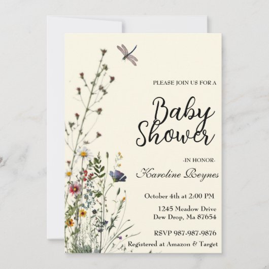 Libelle Wilde Bloem Boho Baby Shower Kaart (Voorkant)