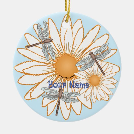 Libelle Witte Madelief Keramisch Ornament (Voorkant)