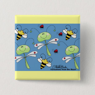 Libellen, bijen en lieveheersbeestjes collage vierkante button 5,1 cm