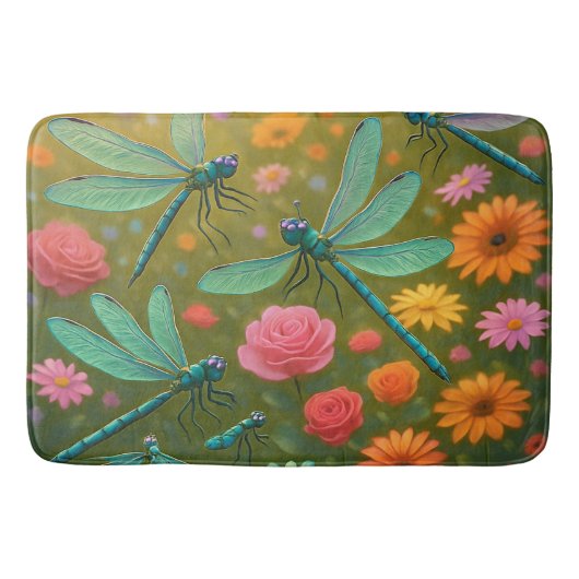 Libellen Bloemen Badmat (Voorkant)