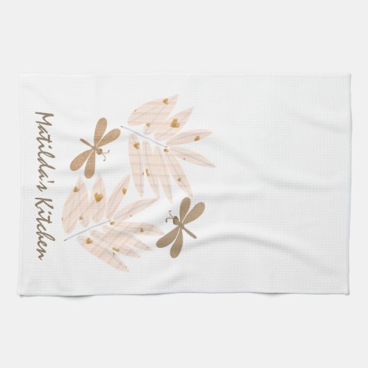  libellen en bladeren theedoek (Horizontaal)