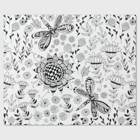 libellen en bloemen cadeaupapier (Vlak)