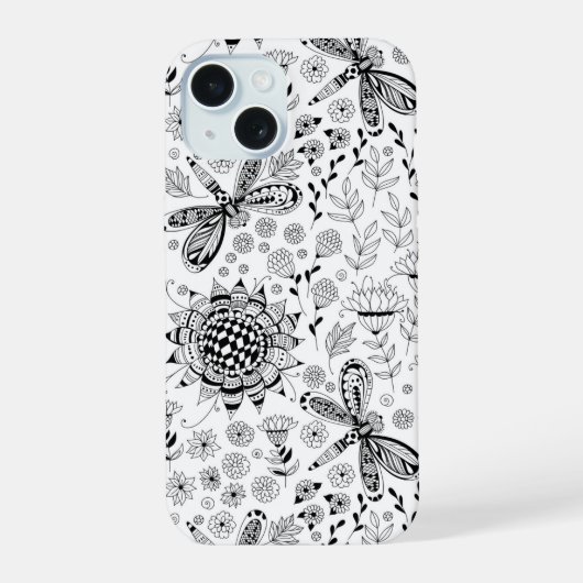 libellen en bloemen iPhone 15 case (Achterkant)