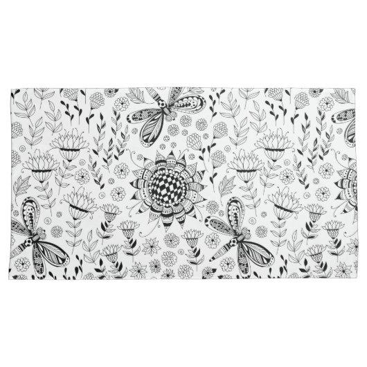 libellen en bloemen kussensloop (Voorkant-Rechts)