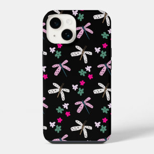 Libellen en Bloemen Op Zwart iPhone 14 Hoesje
