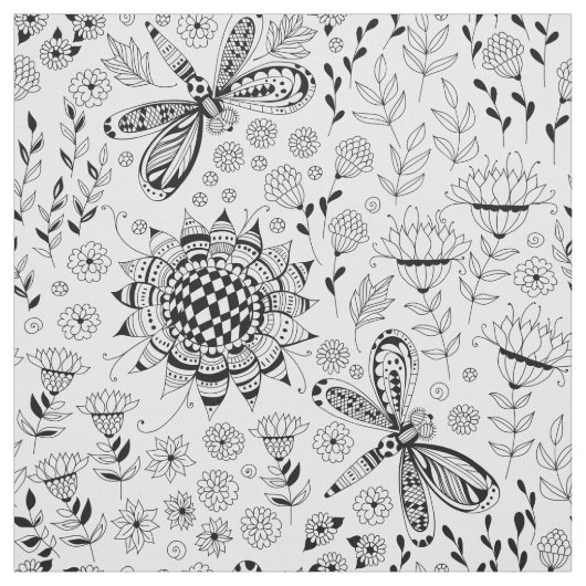 libellen en bloemen stof (Swatch)