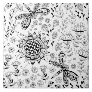 libellen en bloemen tegeltje