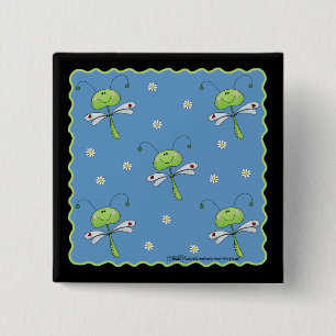 Libellen en madeliefjes vierkante button 5,1 cm
