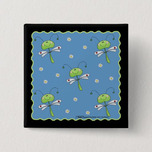 Libellen en madeliefjes vierkante button 5,1 cm (Voorkant)