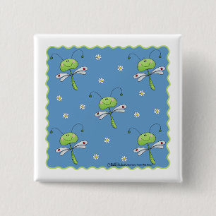 Libellen en madeliefjes vierkante button 5,1 cm