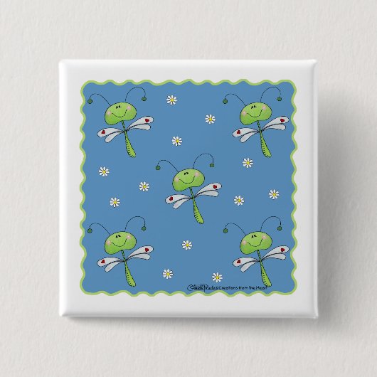 Libellen en madeliefjes vierkante button 5,1 cm (Voorkant)