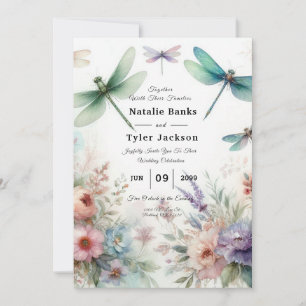 Libellen en Pastel Bloemen Bruiloft Kaart