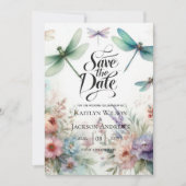 Libellen en Pastel Bloemen Save the Date (Voorkant)
