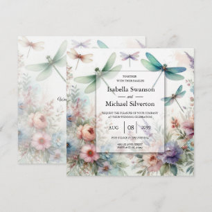 Libellen en Pastel Kleuren Bloemen Bruiloft Kaart
