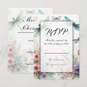 Libellen en Pastel Kleurige Bloemen Bruiloft RSVP Kaartje
