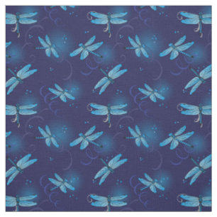 Libellen en wervelingen patroon in Midnight Blue Stof