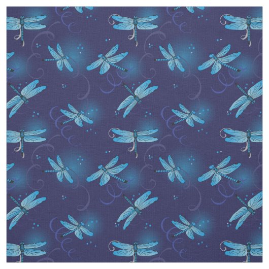 Libellen en wervelingen patroon in Midnight Blue Stof (Swatch)