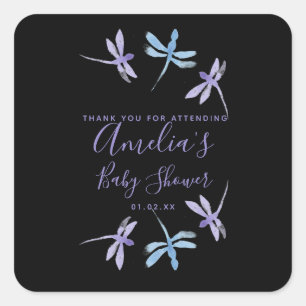 Libellen Handgeschilderde Baby Shower     Vierkante Sticker