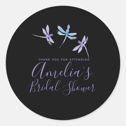 Libellen Handgeschilderde Zwarte Bruiloftsdouche  Ronde Sticker (Voorkant)