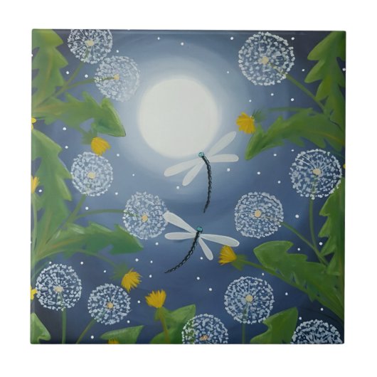 libellen harmonieuze florale patroontegels tegeltje (Voorkant)