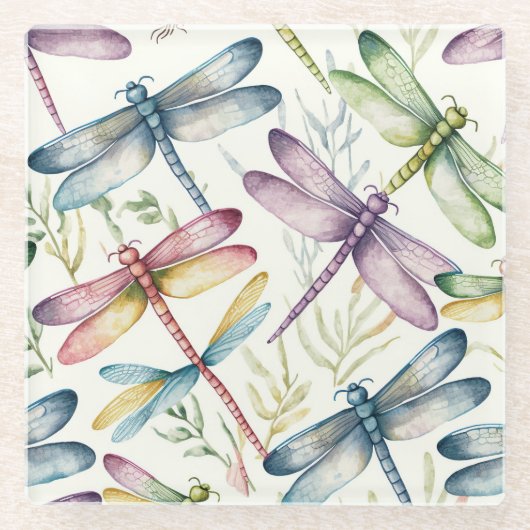 LIBELLEN IN BLAUW GROEN GEEL GLAZEN ONDERZETTER (Voorkant)