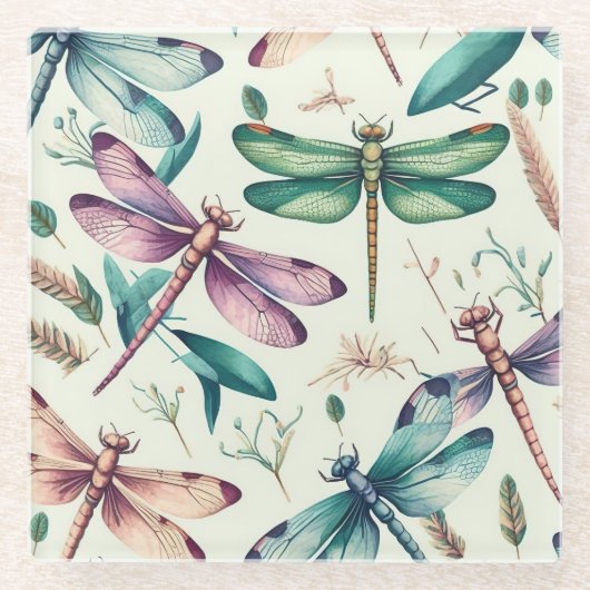   LIBELLEN IN BLAUW GROEN GEEL GLAZEN ONDERZETTER (Voorkant)