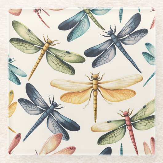   LIBELLEN IN BLAUW GROEN GEEL GLAZEN ONDERZETTER (Voorkant)