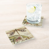 libellen met bladeren en vruchten glazen onderzetter (Schuin)