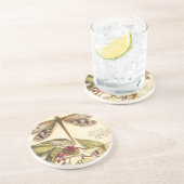 libellen met bladeren en vruchten zandsteen onderzetter (Zijkant)