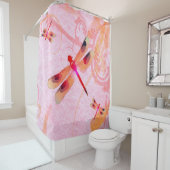 libellen op het roze douchetraject douchegordijn (In situ)