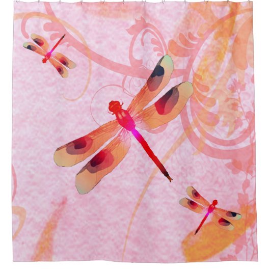 libellen op het roze douchetraject douchegordijn (Voorkant)