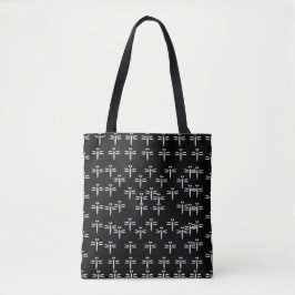 Libellen op zwart tote bag