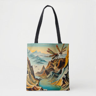Libellen over prehistorisch landschap tote bag