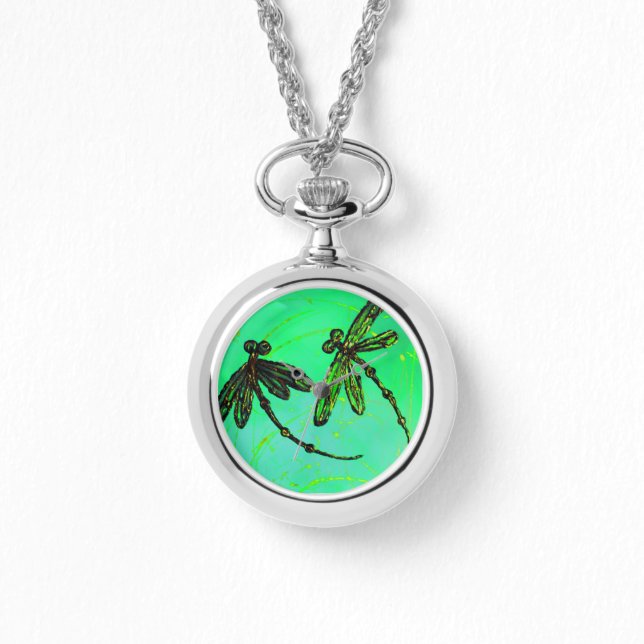 Libellen Prachtige groene & turquoise twist Horloge (Voorkant)