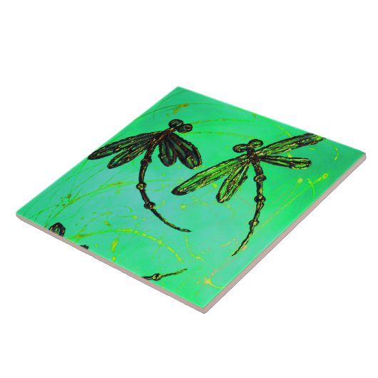 Libellen Prachtige groene & turquoise twist Tegeltje (Zijkant)