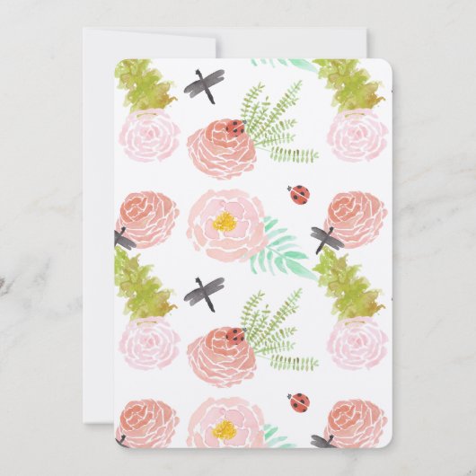 Libellen Rozen Waterverf Tuin Verjaardag Kaart (Achterkant)