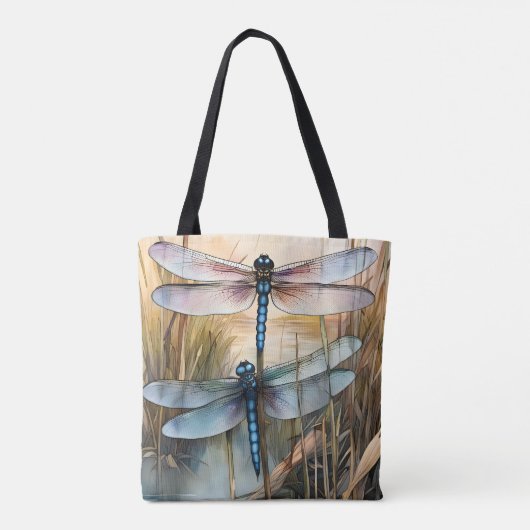Libellen tussen de staarten en rietjes tote bag (Achterkant)