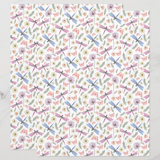 Libellen & Vlinders Scrapbook Papier (Voorkant / Achterkant)